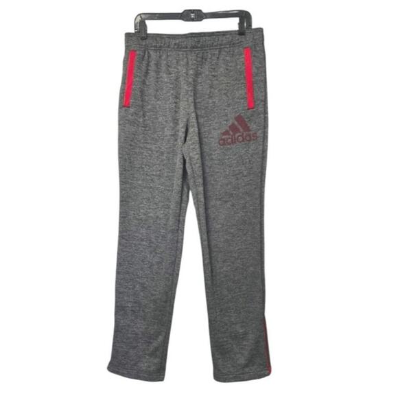 Adidas Mens Climawarm Sweatpants Size Large Gray Red Trim Elastic Waist Active - Picture 1 of 8